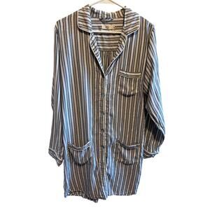 Ugg Australia Women's Laura Sleepshirt Blue White Stripe Pocket Viscose Blend L